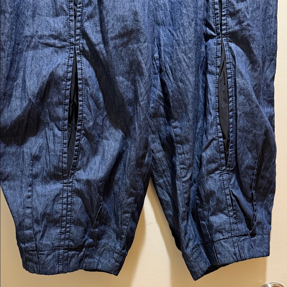 NWT OZAI N KU DENIM Cropped Pants Blue Denim Chambray Size L - Picture 8 of 9